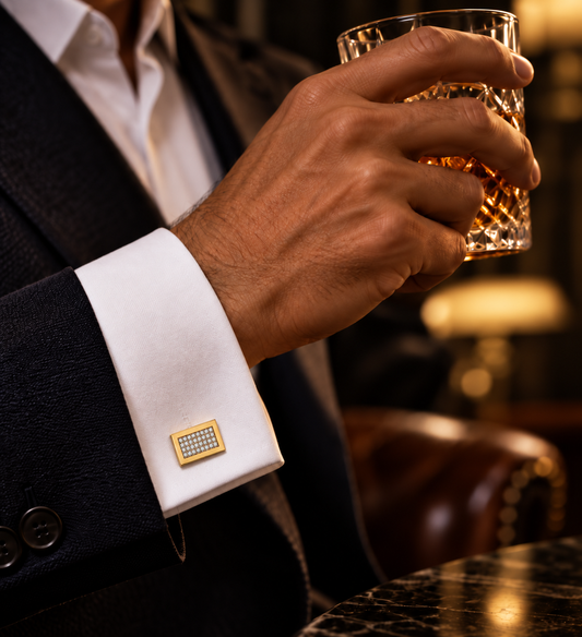 14K Yellow gold cufflinks with cubic zirconia