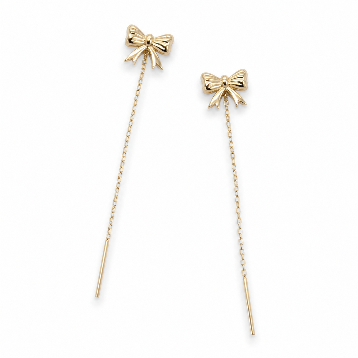 Bow 14K gold threader earrings by Serafino