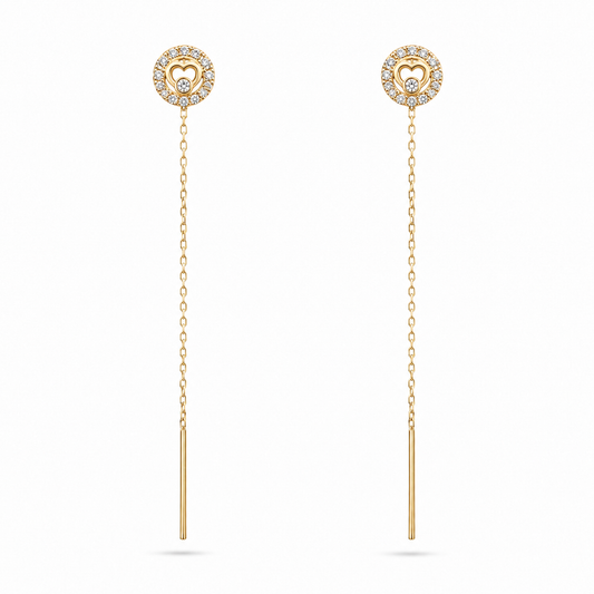 Cuore Abbracciato 14K gold threader earrings by Serafino
