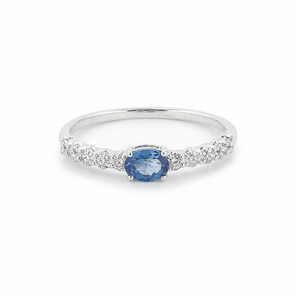 Inel din aur alb de 18K cu safir și diamante