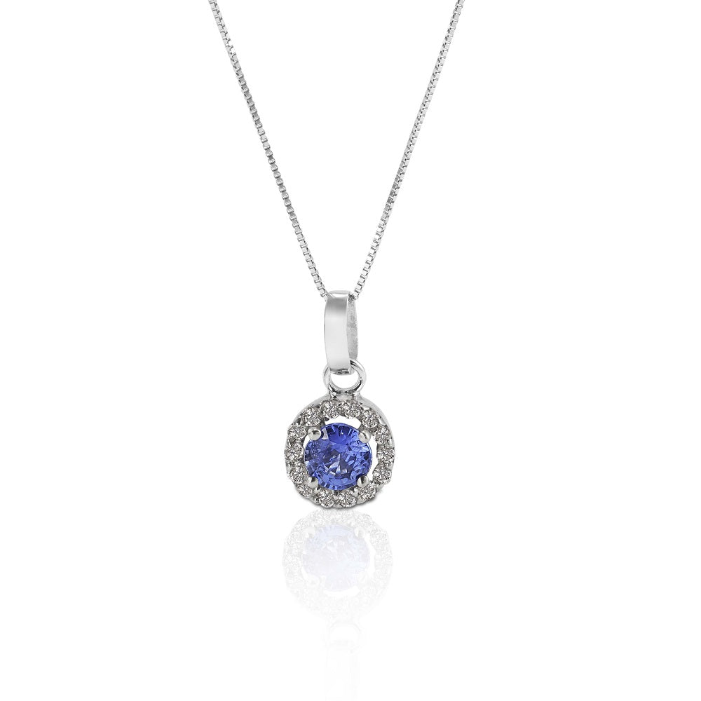 Colier din aur alb de 18K cu safir și diamante