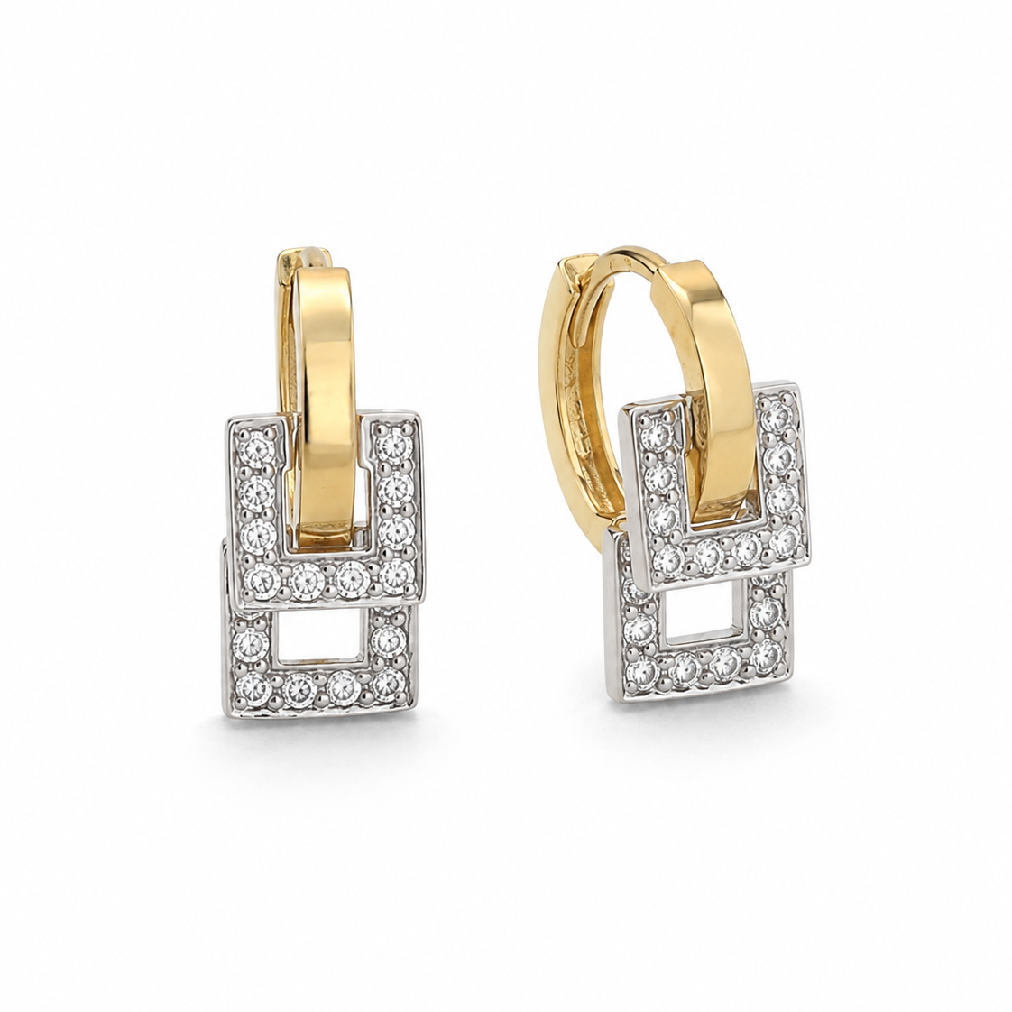 Serata Duetto – 14K two-tone gold earrings by Serafino, detail view