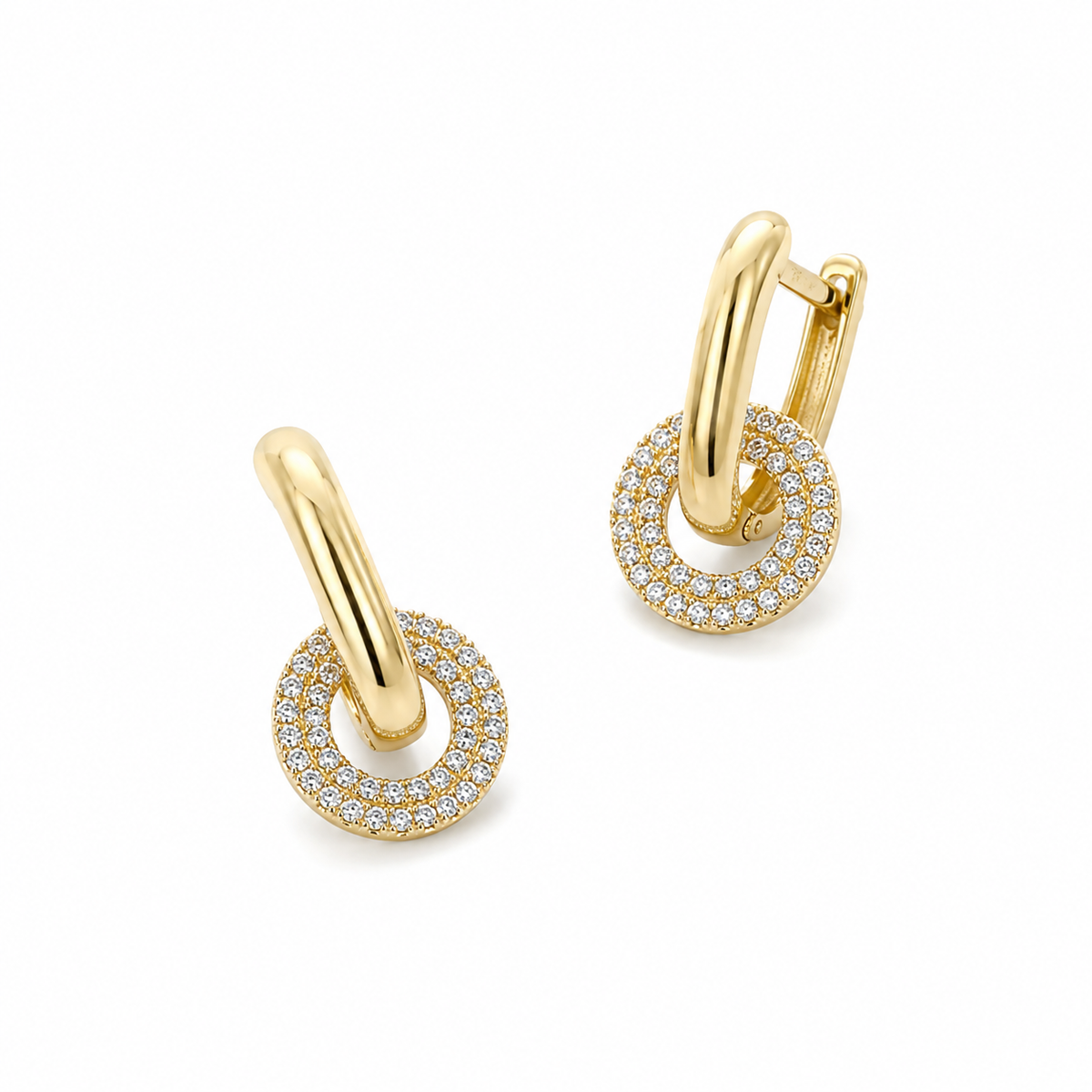 Serata Eclisse – 14K gold earrings with cubic zirconia by Serafino, detail view