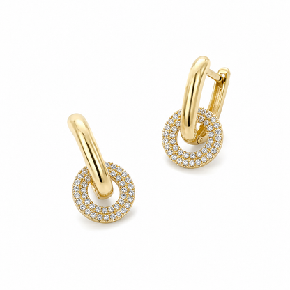 Serata Eclisse – 14K gold earrings with cubic zirconia by Serafino, detail view