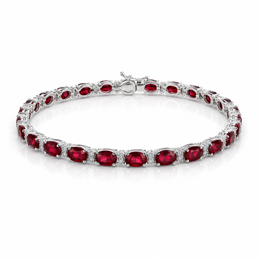 Brățară din aur alb de 18k cu diamante și rubine