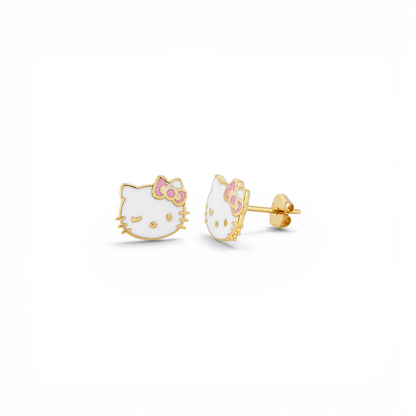 Cercei din aur galben de 14K - Hello Kitty