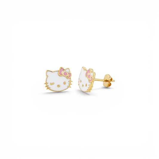 Cercei din aur galben de 14K - Hello Kitty