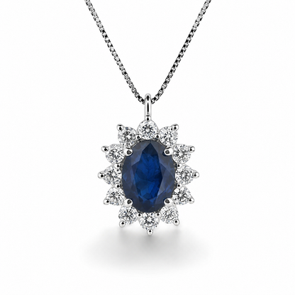 Colier din aur alb de 18K cu safir și diamante