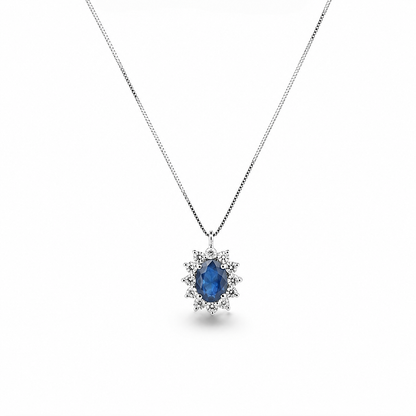 Colier din aur alb de 18K cu safir și diamante